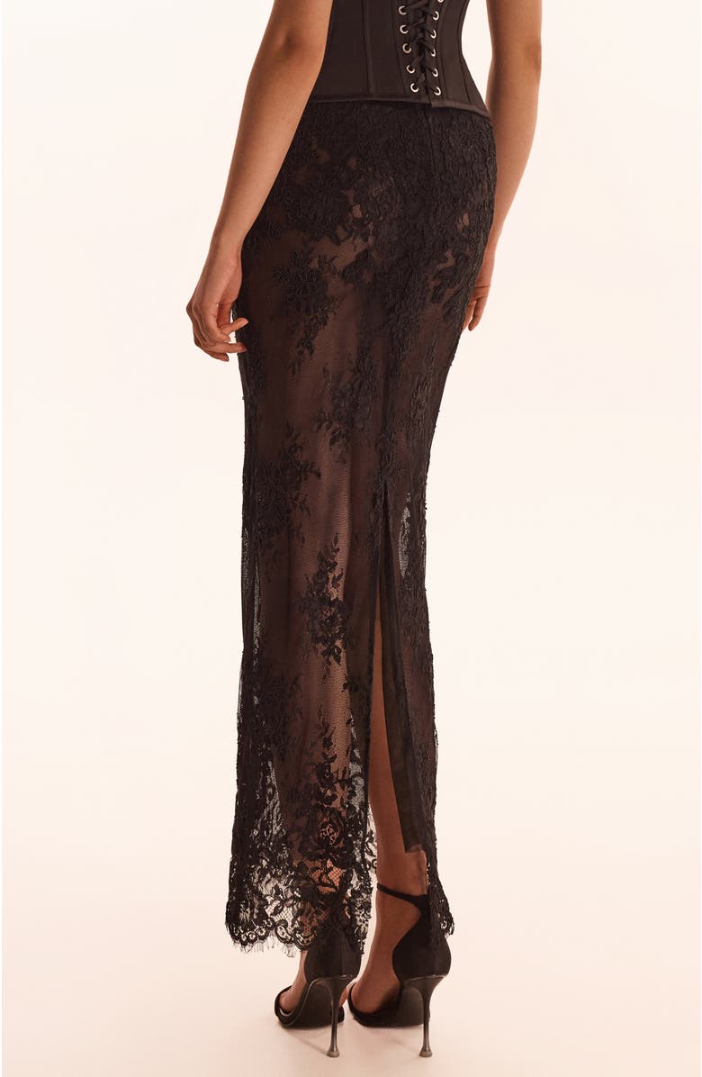 Milla Semi-Sheer Lace Evening Occasion Maxi Skirt, Alternate, color, Black