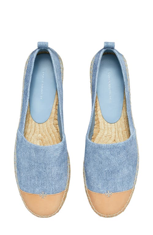Tory Burch Bicolor Denim Ankle-wrap Espadrilles In Blue Cloud/naturale