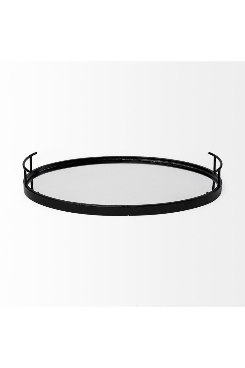 Ansel Metal Mirrored Bottom Oval Serving Tray, Alternate, color, Black