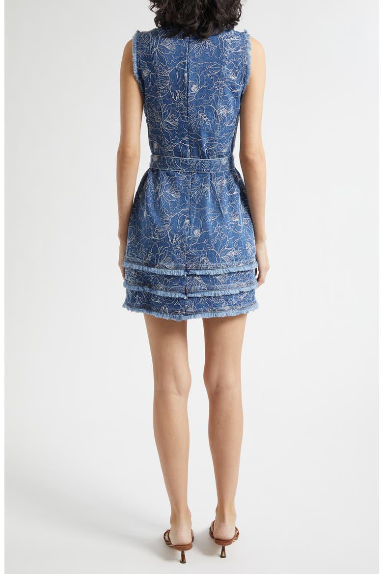 Mindie Floral Embroidery Denim Minidress, Alternate, color, SALT BREEZE/ WHITE