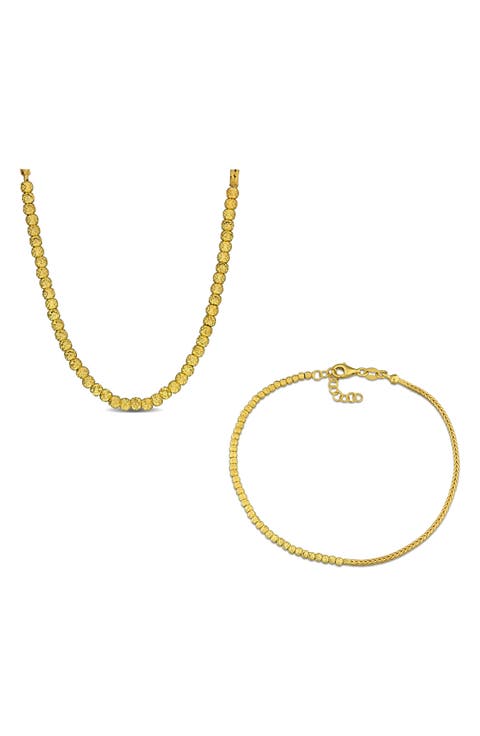 2.5mm Faceted Bead & 1.7mm Wheat Chain Necklace & Bracelet Set