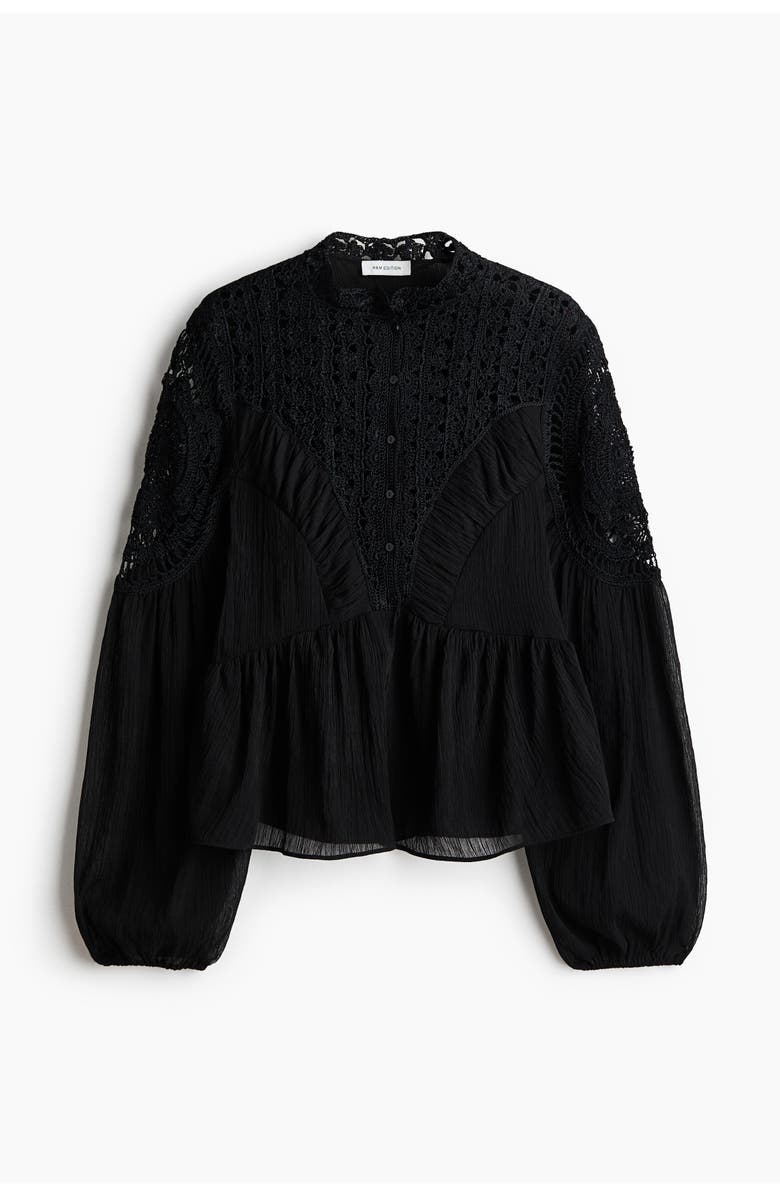 H&M Crochet-look Blouse, Main, color, Black