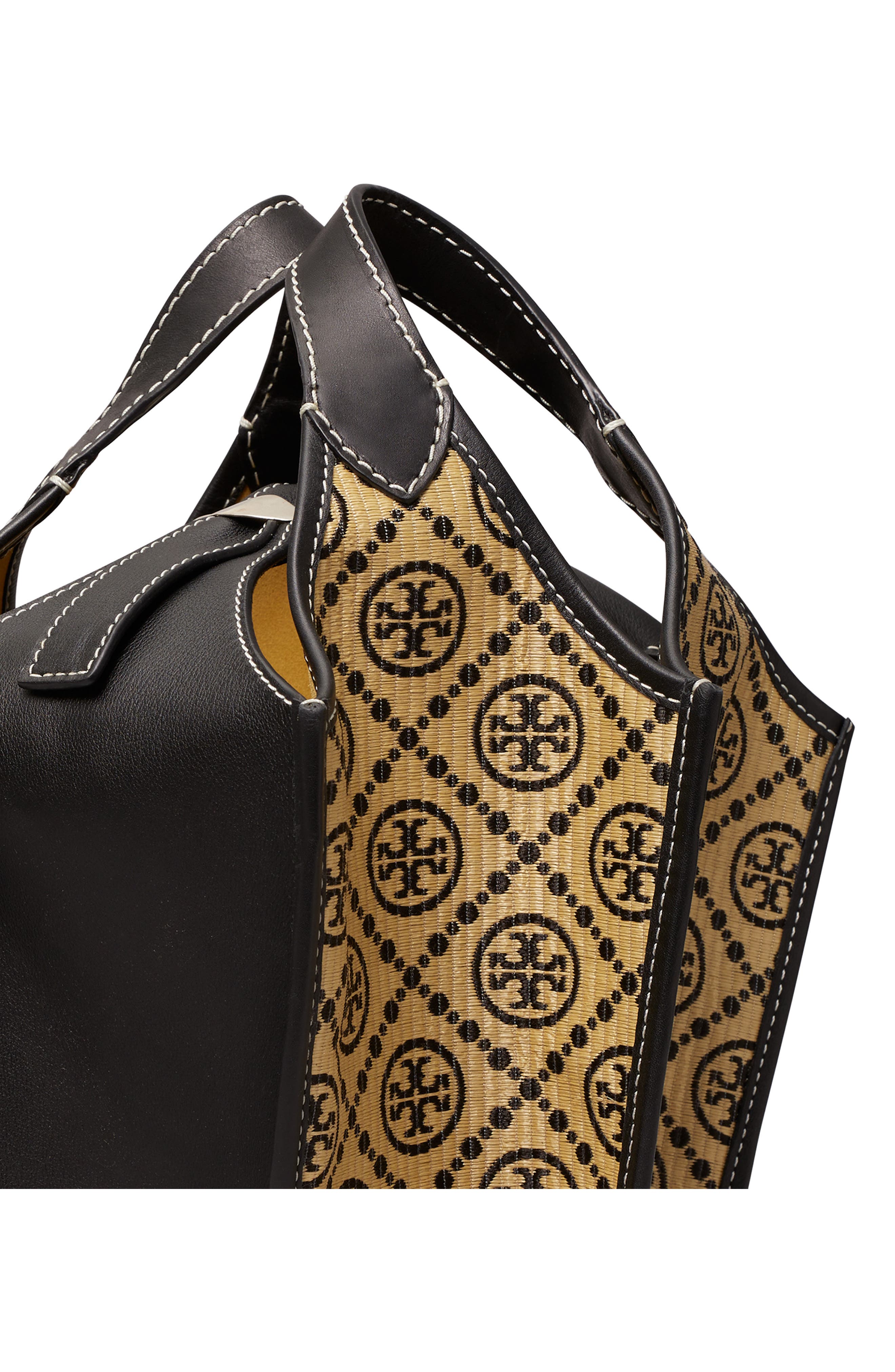 Tory Burch T Monogram Raffia Top Handle Bag, Alternate, color, 