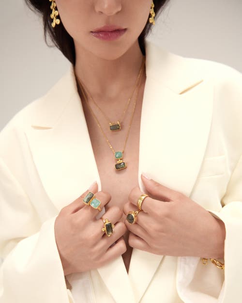 Ottoman Hands Nerissa Labradorite And Aqua Chalcedony Pendant Necklace In Gold