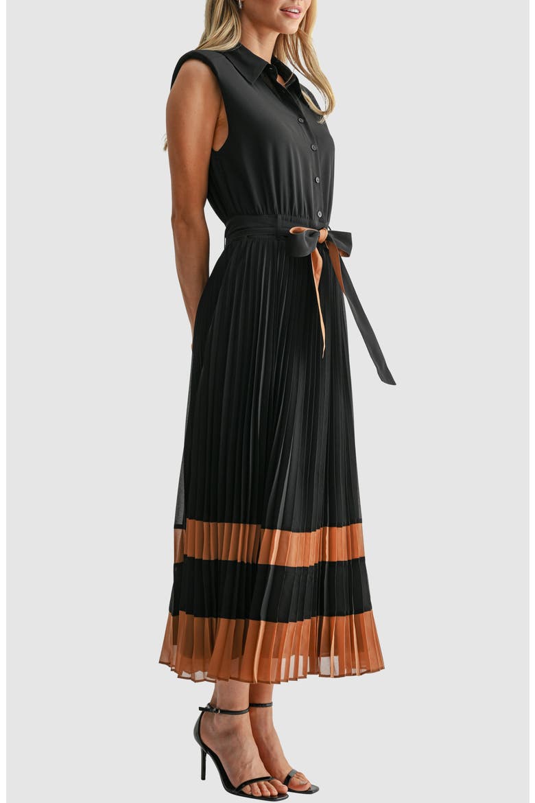 Pleated Cap Sleeve Button-Up Shirtdress, Alternate, color, BLACK CAMEL