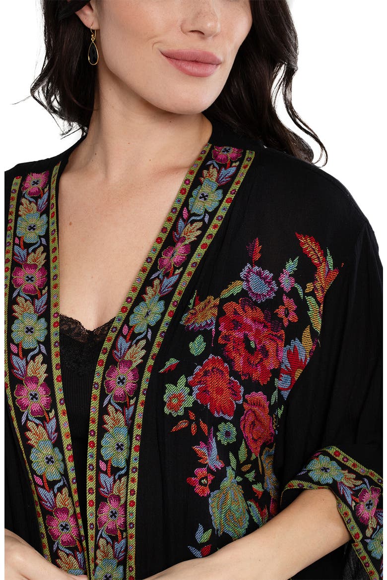 Midnight Floral Garden Ruana, Alternate, color, BLACK