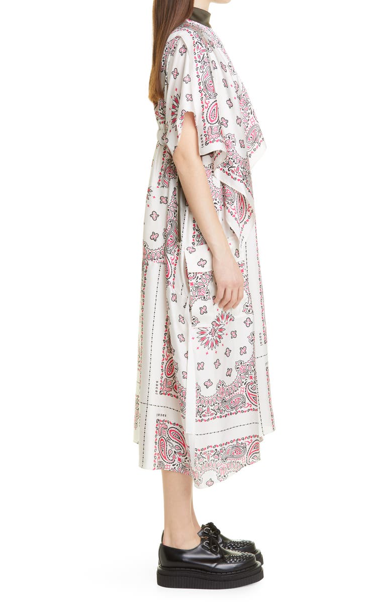 Sacai Bandana Print Asymmetric Draped Satin Midi Dress, Alternate, color, 