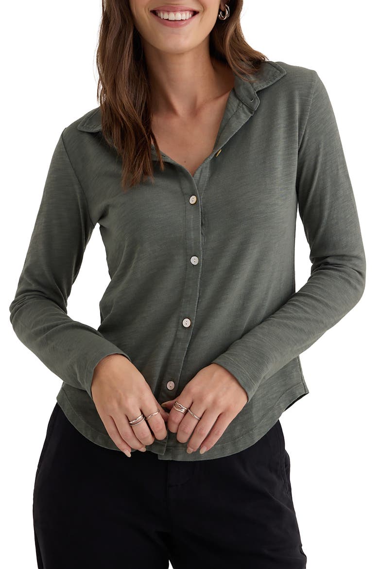 Cotton Knit Button-Up Shirt, Main, color, FERNWOOD