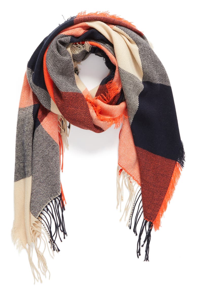Checkmate Fringe Scarf, Alternate, color, IMPACT ORANGE