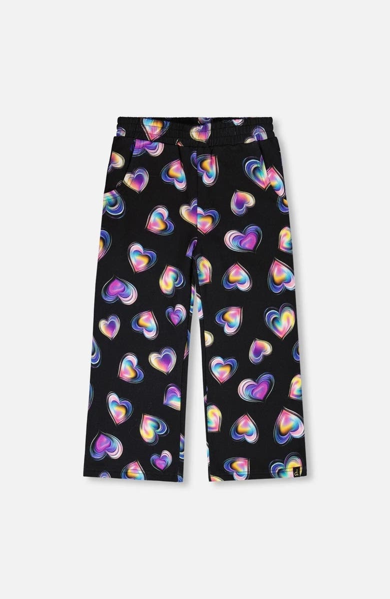 Deux par Deux Wide Leg Fleece Pants, Main, color, Black And Multicolor