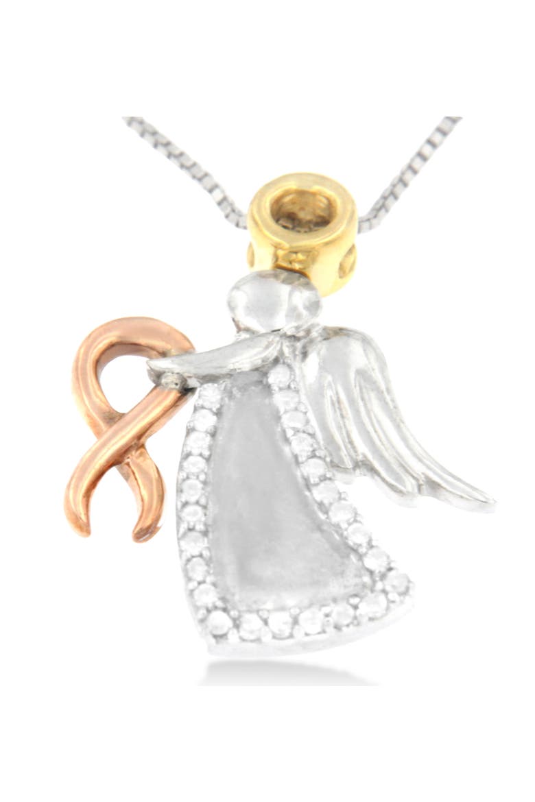 10K Tri-Color Gold Diamond-Accented Angel Awareness Ribbon Pendant Necklace, Alternate, color, Yellow