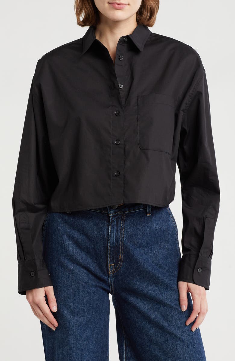 French Connection Alissa Crop Long Sleeve Shirt, Main, color, Black
