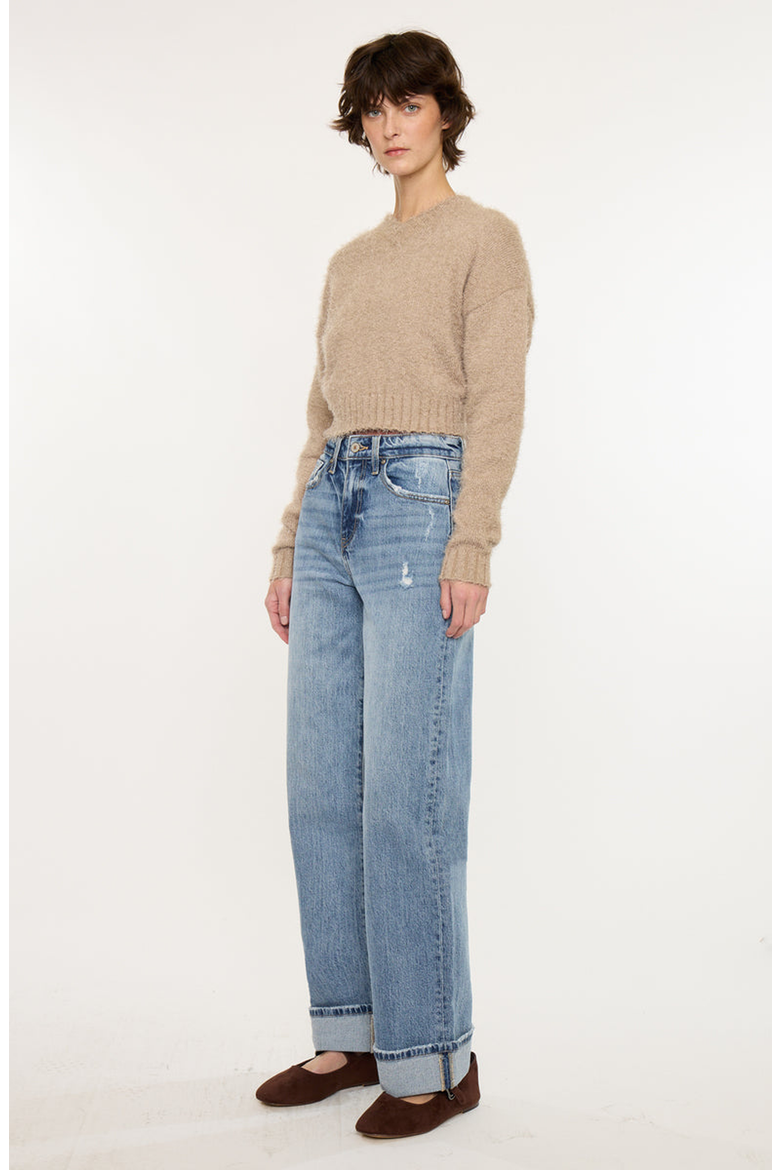 Kolbie High Rise Cuffed Wide Leg Jeans, Alternate, color, Medium Wash