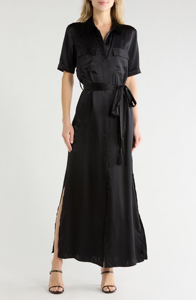 L'AGENCE Klement Silk Shirtdress, Main, color, Black