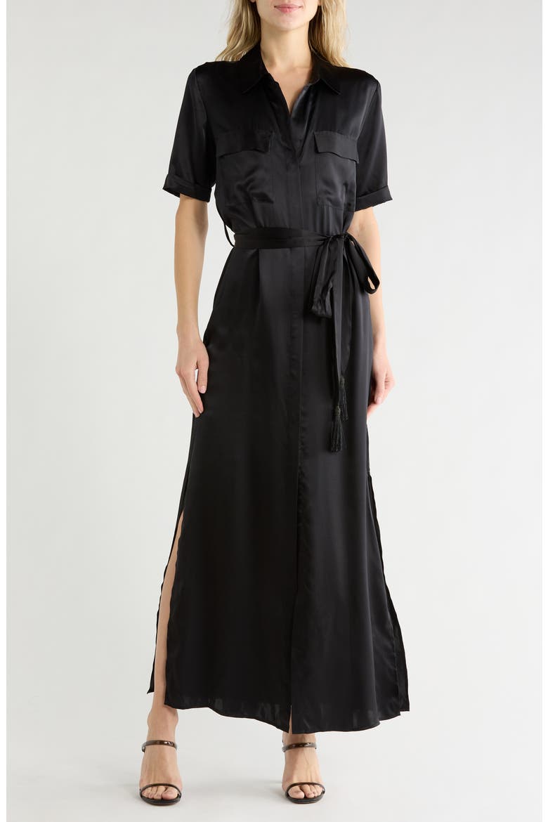 black silk shirt dress womens Anais Long Sleeve Silk Shirt Dress in Black L/XL