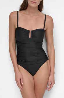 DKNY Shirred Bandeau One-Piece Swimsuit