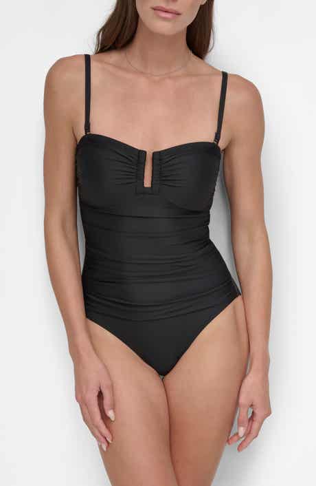 DKNY Shirred Bandeau One-Piece Swimsuit