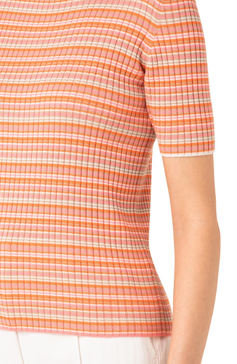 Akris punto Stripe Short Sleeve Rib Virgin Merino Wool Sweater, Alternate, color, 