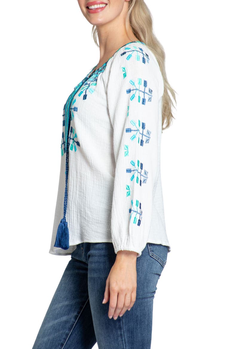 Embroidered Cotton Gauze Peasant Top, Alternate, color, WHITE MULTI