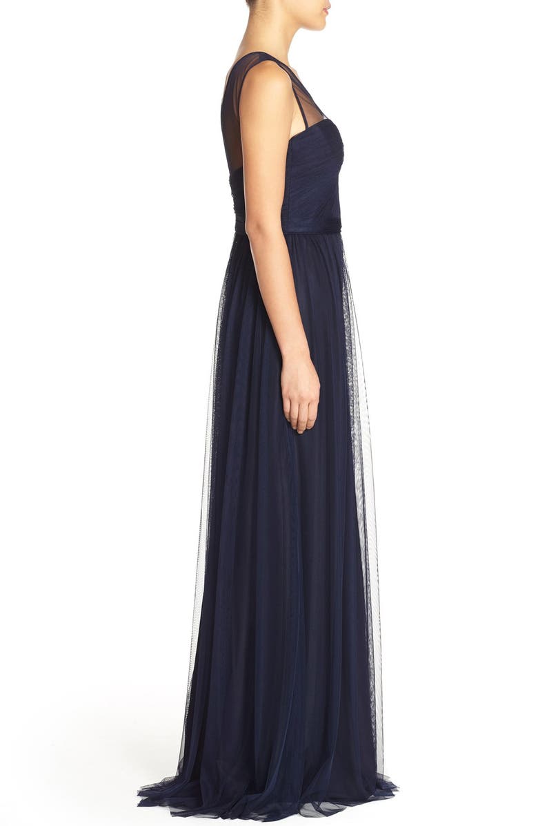 Amsale 'Alyce' Illusion V-Neck Pleat Tulle Gown, Alternate, color,