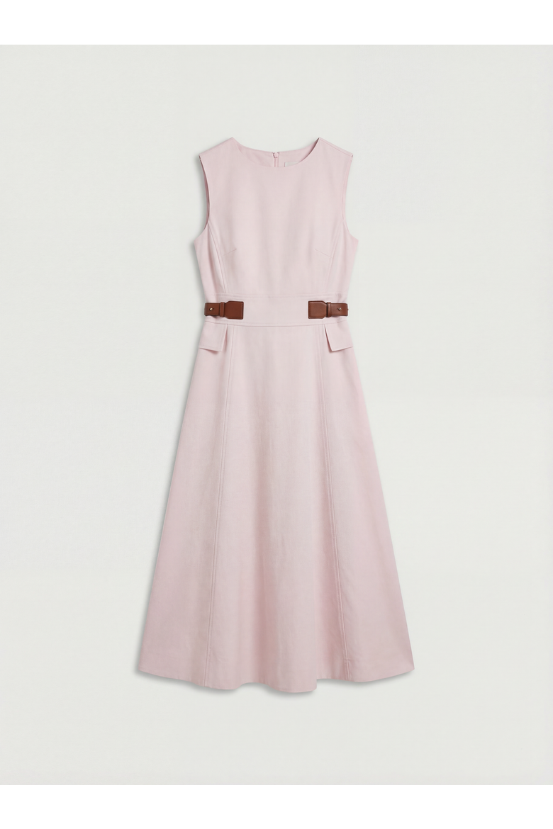 Fitted Belt Crew Neck Midi Dress, Alternate, color, Blush