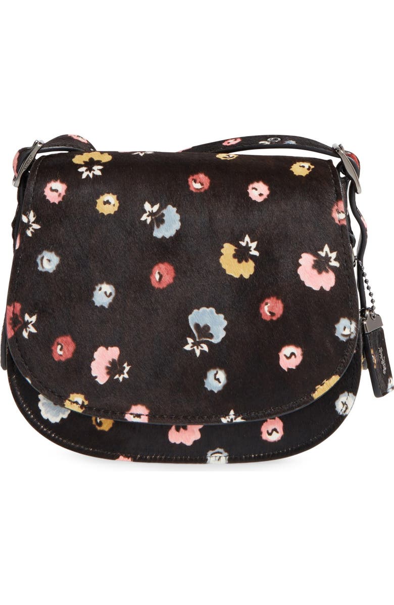 COACH 1941 '23' Flower Print Genuine Calf Hair Saddle Bag, Main, color,