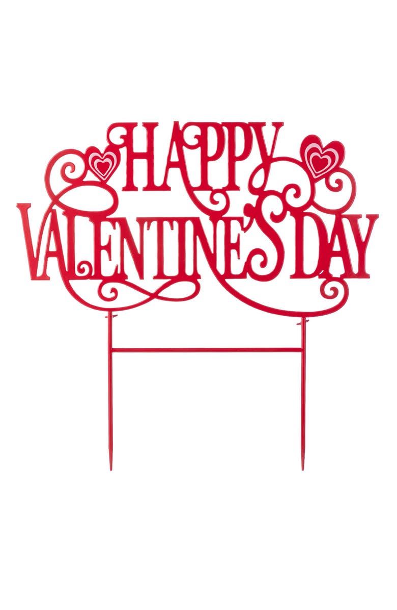Glitzhome 23.25"H Metal Happy Valentine's Day Yard Stake, Main, color, Red