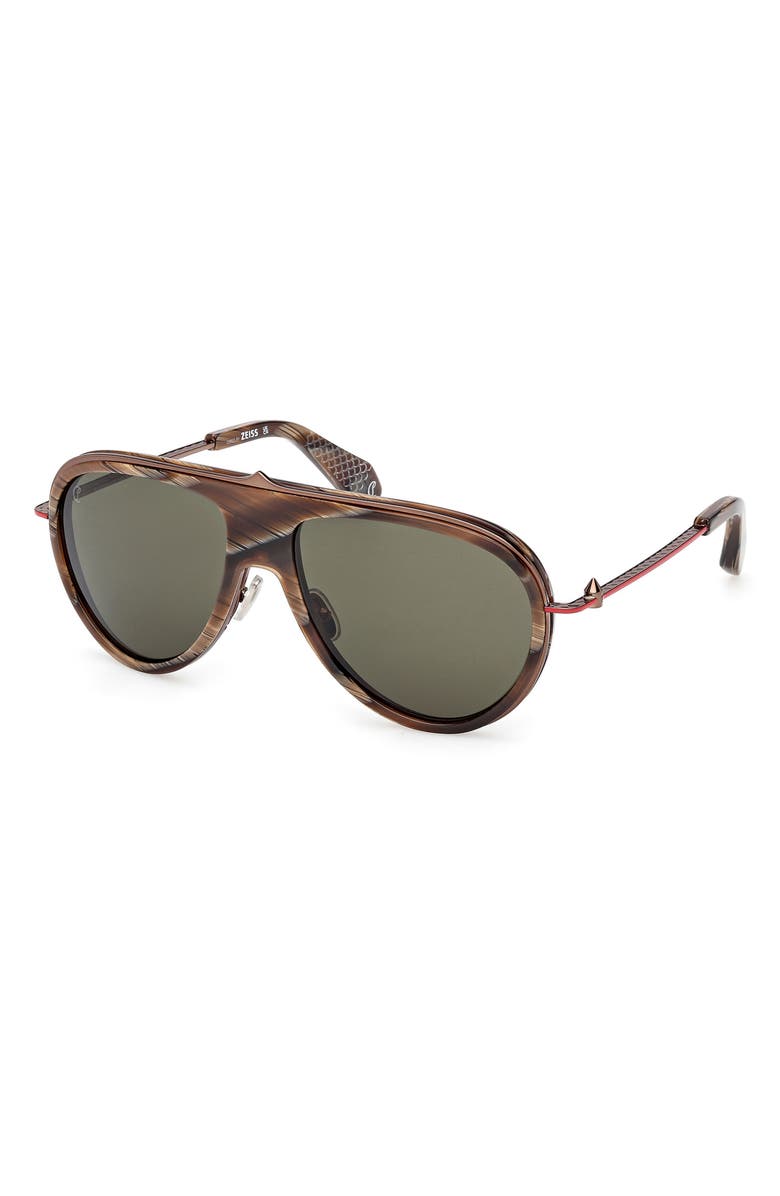 Christian Louboutin Greggo 61mm Pilot Sunglasses, Alternate, color, Brown Horn / Bronze Temple Red