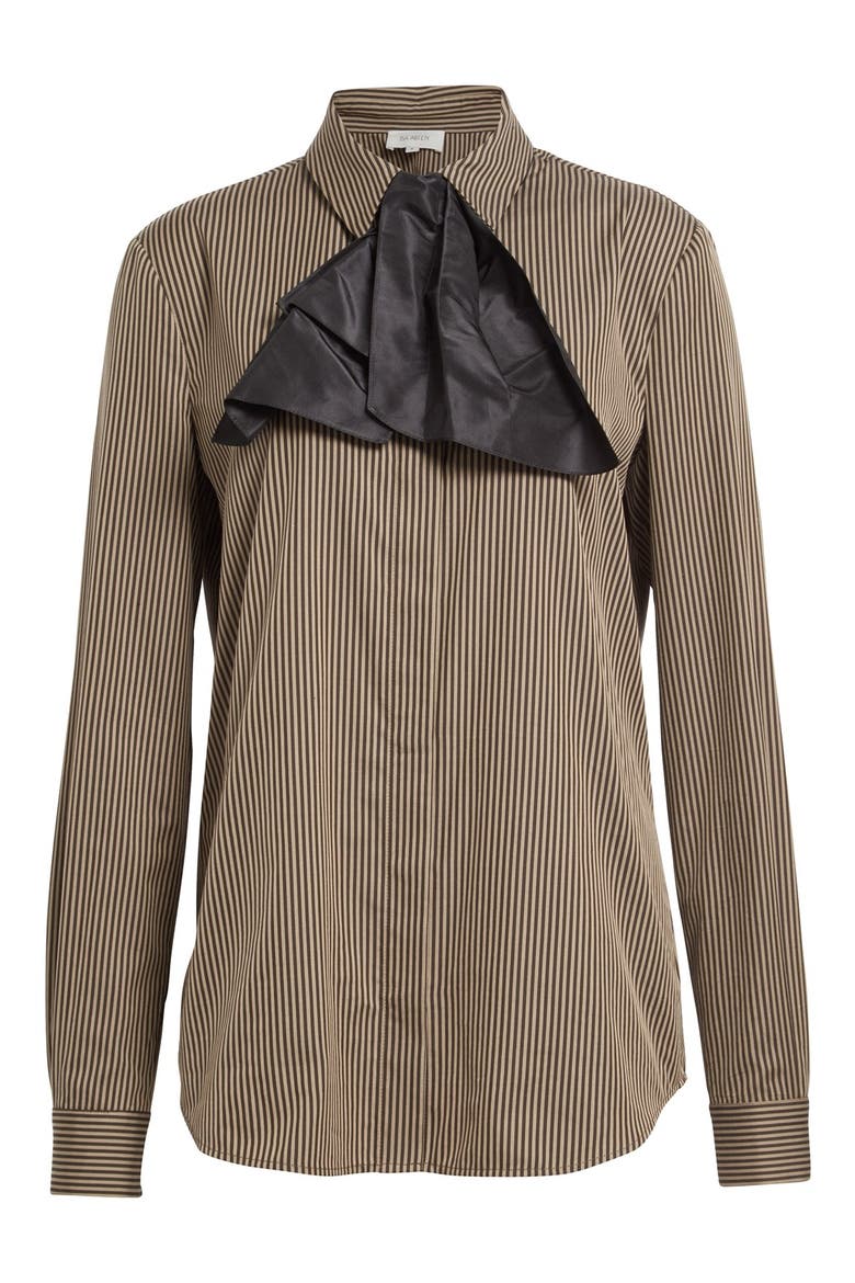 'Classic' Stripe Cotton & Silk Blouse with Taffeta Bow, Alternate, color, MUDD CLUB