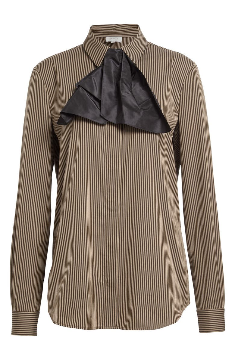 Isa Arfen 'Classic' Stripe Cotton & Silk Blouse with Taffeta Bow, Alternate, color, 
