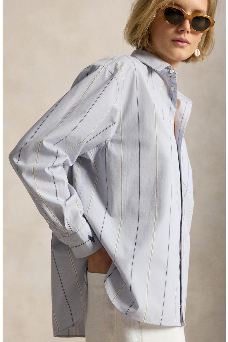Oversize Stripe Button-Up Shirt, Alternate, color, LIGHT BLUE-CREAM