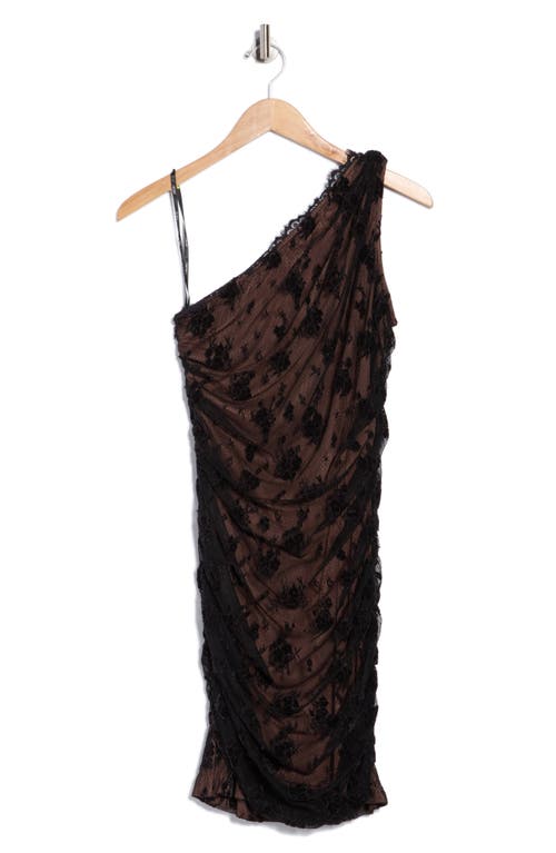 Bcbg Lace One-shoulder Body-con Dress In Brown