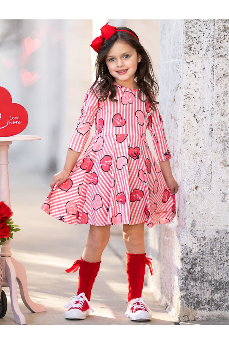 Girls SmileyWorld Love Stamped Skater Dress, Alternate, color, Red
