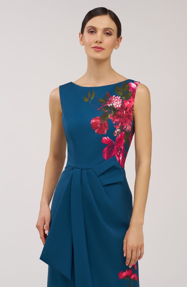 Kay Unger Devin Placement Print Pleated Midi Cocktail Dress, Alternate, color, Blue Opal Multi