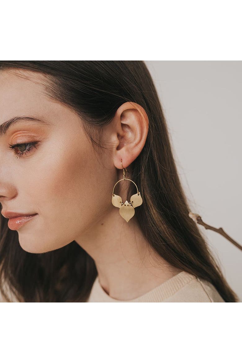Chameli Leaf Drop Earrings, Alternate, color, Bronze