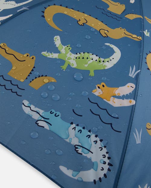 Deux Par Deux Kids Unisex Blue Umbrella With Crocodiles That Change Color Upon Contact With Water In Blue With Crocodile