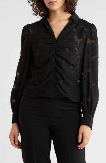 Adrianna Papell Ruched Burnout Button-Up Shirt