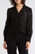 Adrianna Papell Ruched Burnout Button-Up Shirt