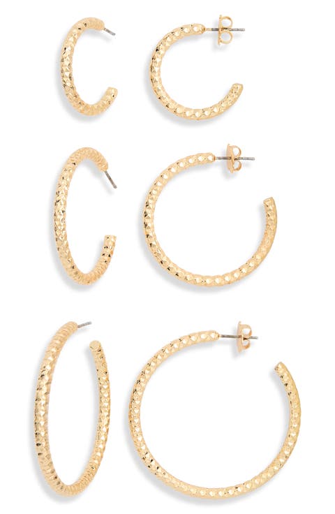 Set of 3 Textured Hoop Earrings