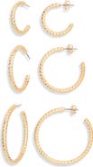 NORDSTROM RACK Set of 3 Textured Hoop Earrings
