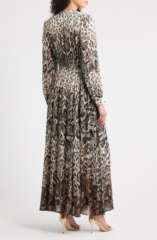 Elie Tahari The Alba Metallic Long Sleeve Silk Maxi Dress In Brown