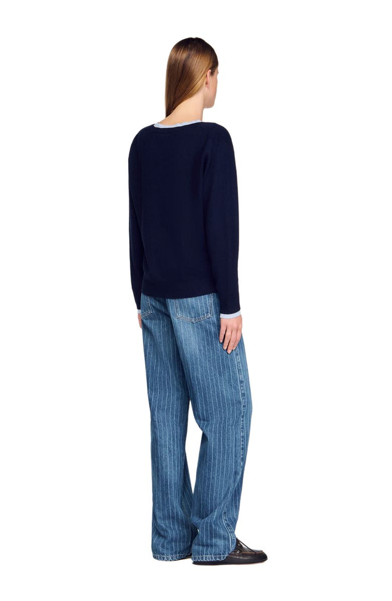 SANDRO V-neck wool and cashmere sweater, Alternate, color, Navy Blue