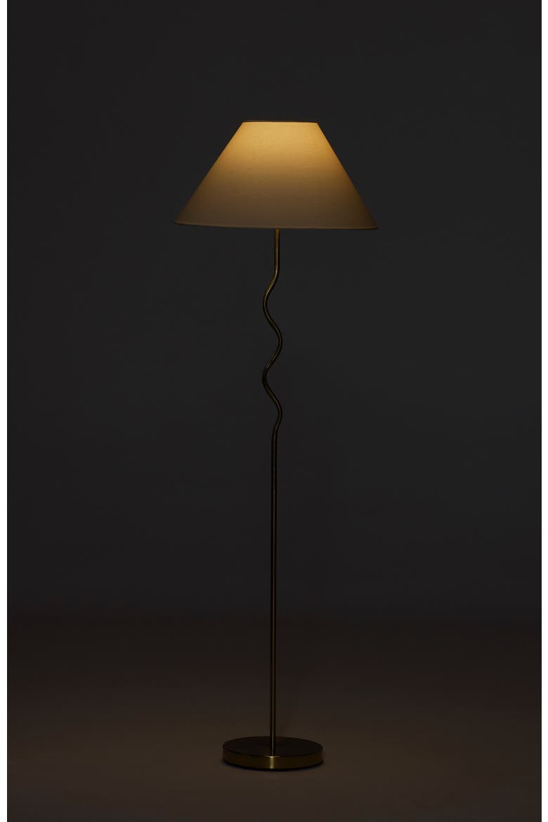 Squiggle 62" LED Modern Wavy Floor Lamp with Fabric Shade, Bulb Included, Alternate, color, Antique Brass