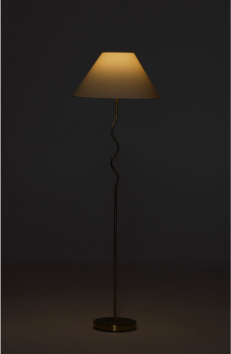 Brightech Squiggle 62" LED Modern Wavy Floor Lamp with Fabric Shade, Bulb Included, Alternate, color, Antique Brass