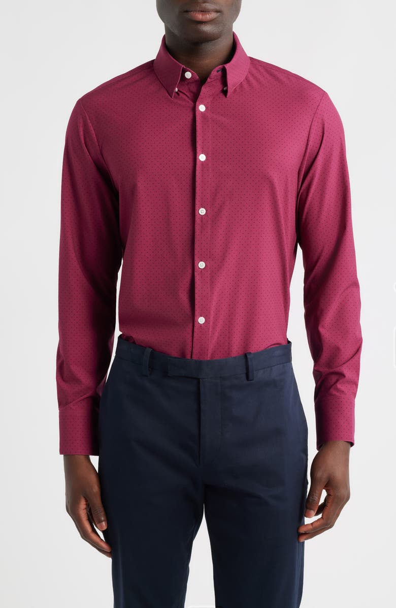 Mizzen+Main Leeward Trim Fit Microdot Performance Button-Up Shirt, Main, color, Mulberry Dot