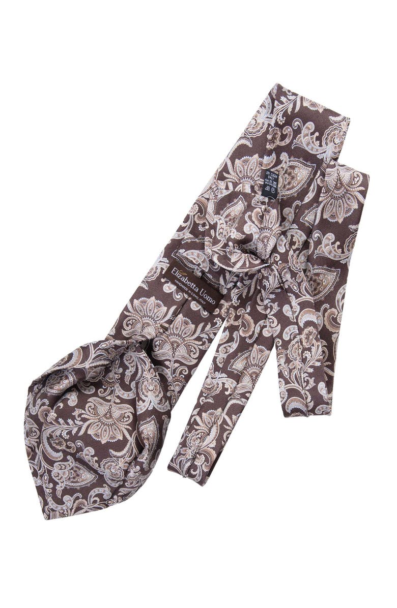Elizabetta Novara - Printed Silk Tie for Men, Alternate, color, Brown