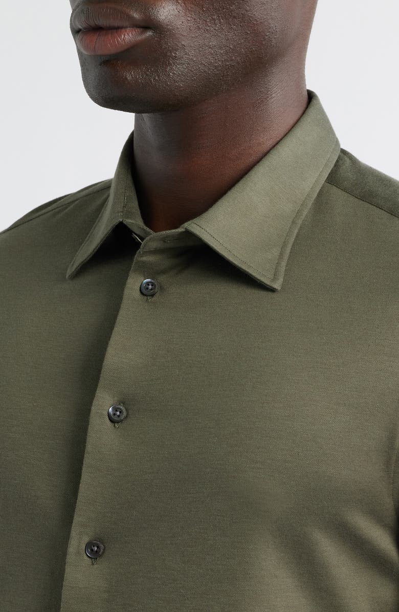 Emporio Armani Solid Cotton Piqué Button-Up Shirt, Alternate, color, Solid Medium Green