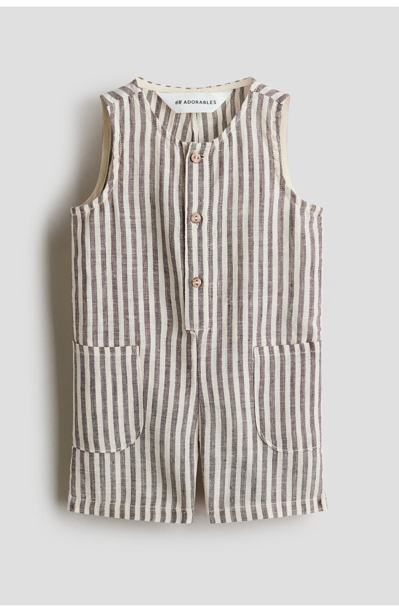 H&M Linen Romper Suit, Main, color, Brown/White Striped