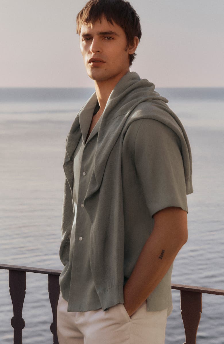 MANGO Short Sleeve Linen Button-Up Shirt, Alternate, color, 