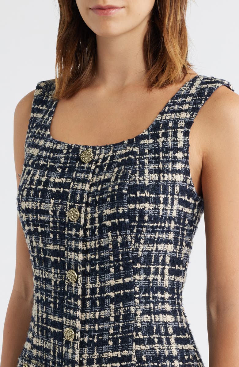 ZOE AND CLAIRE Tweed Fit & Flare Midi Dress, Alternate, color, Navy Multi
